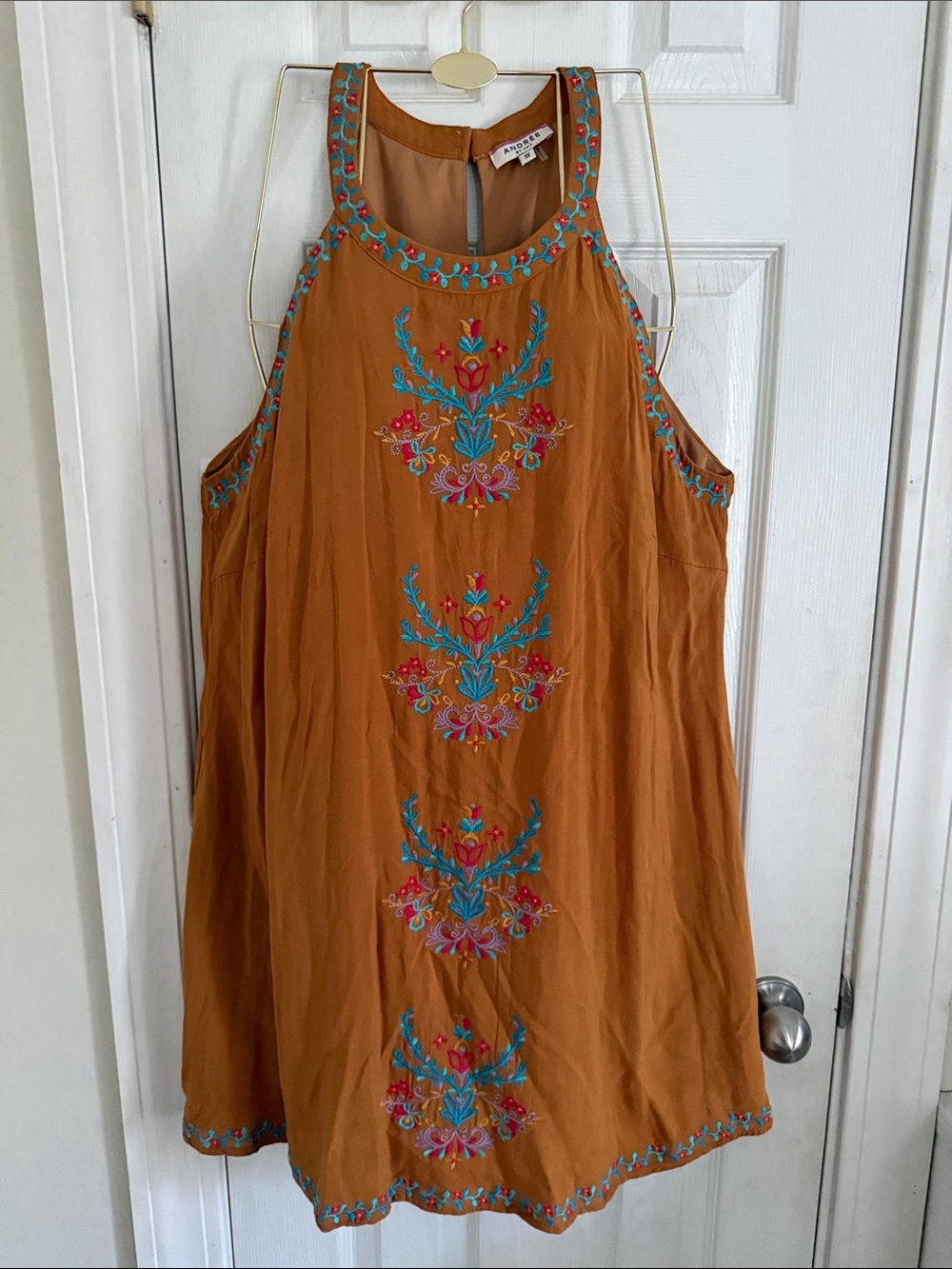 Andree Dark Gold Sleeveless Dress with Intricate Embroidery #397